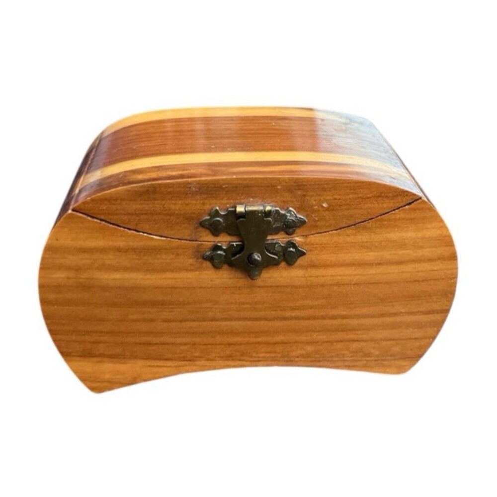Vintage Cedar Trinket Box Curved Lid Handmade Russian Artisan 4 x 2-1/4 x 2-1/4"